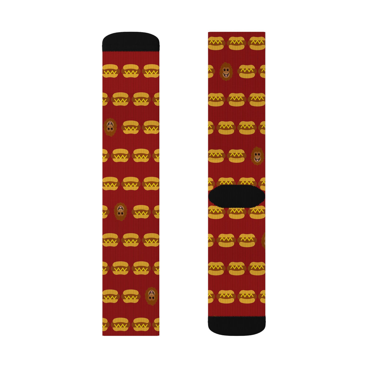 Hot dog socks by Slow Sunday Tees - The Full Roster all-over print with hidden Otis heads