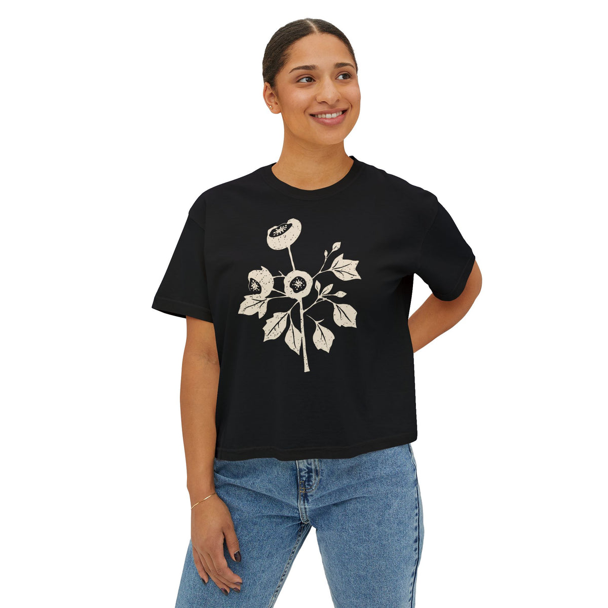 Women's Boxy Botanical Illustration Christmas Shirt - Mistletoe Tee