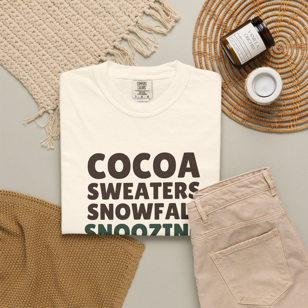 Cozy Christmas Shirt - Cocoa Sweaters Snowfall Snoozing Tee