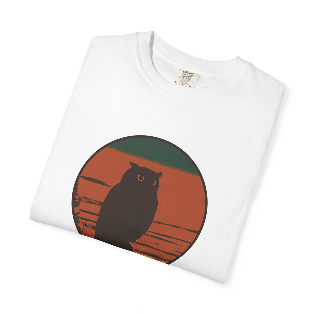 Night Owl sleepy owl tee by Slow Sunday Tees - Ivory Comfort Colors unisex tee, folded view