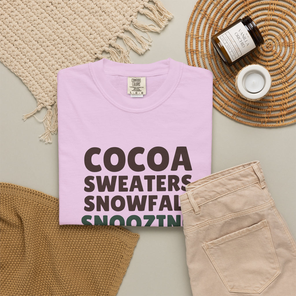 Cozy Christmas Shirt - Cocoa Sweaters Snowfall Snoozing Tee