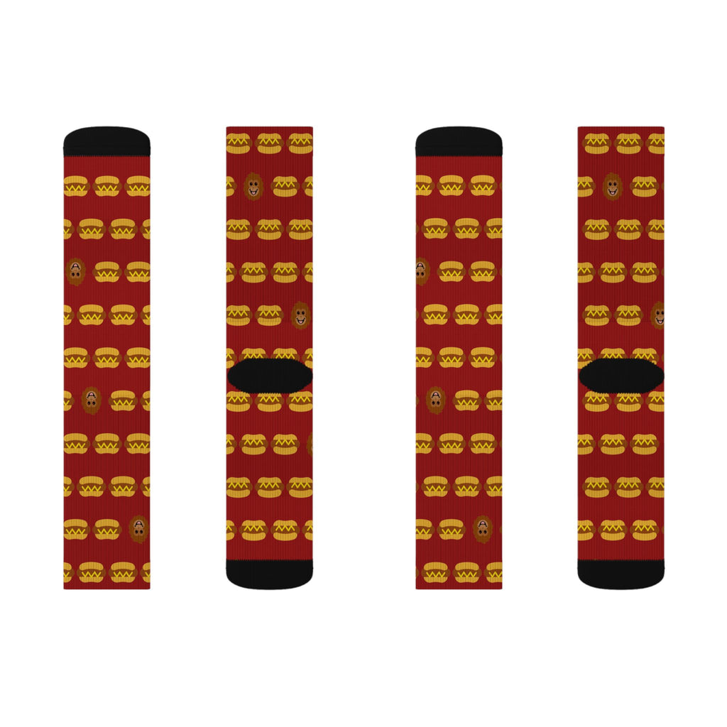 Hot dog socks by Slow Sunday Tees - The Full Roster all-over print with hidden Otis heads