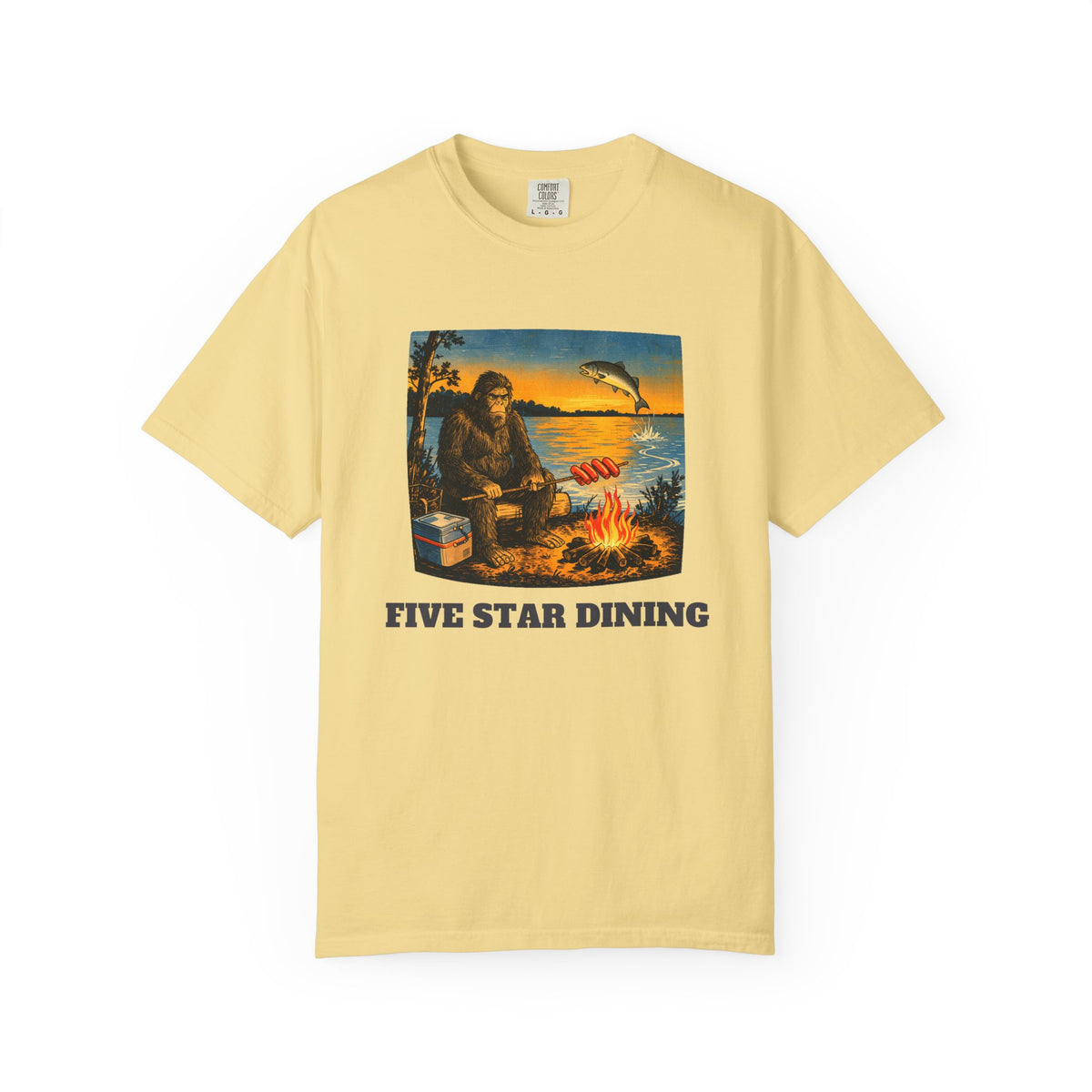 Five Star Dining hot dog camping tee by Slow Sunday Tees - Comfort Colors unisex tee