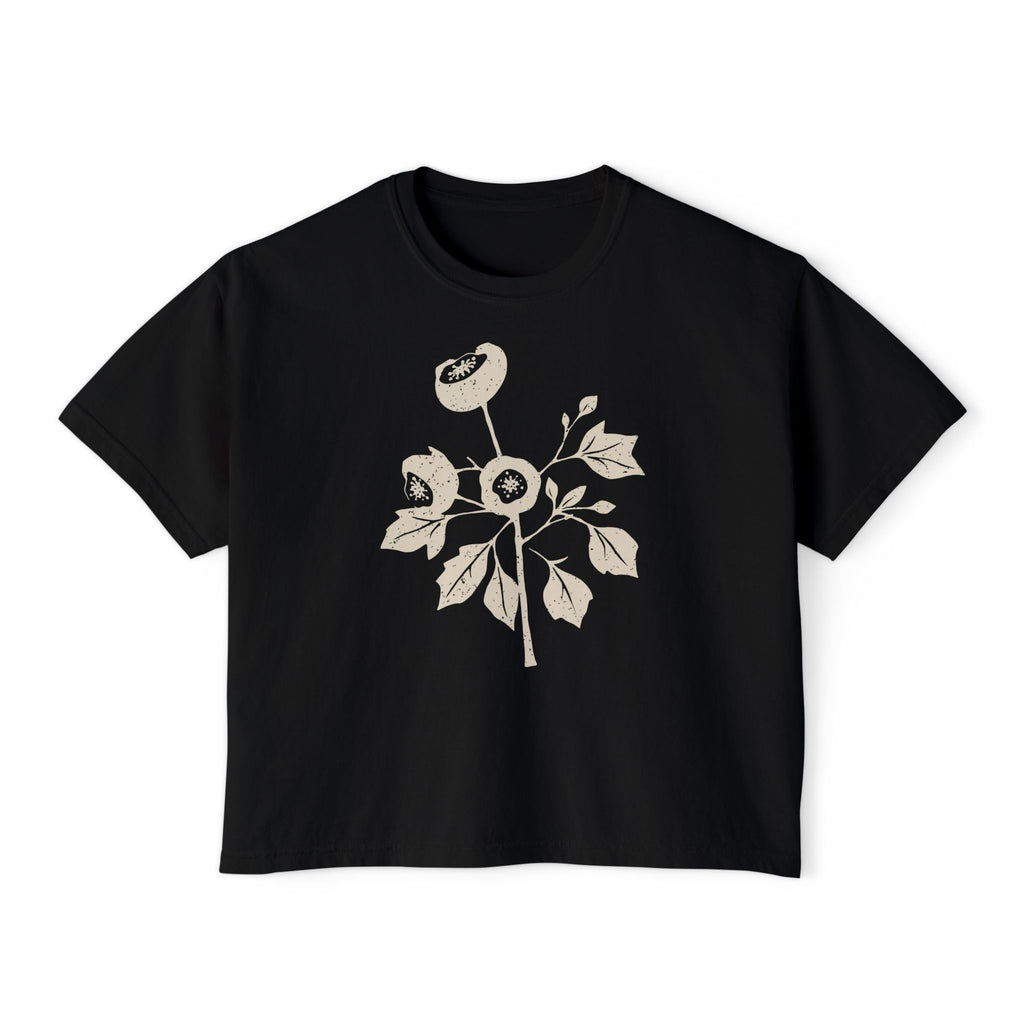 Women's Boxy Botanical Illustration Christmas Shirt - Mistletoe Tee
