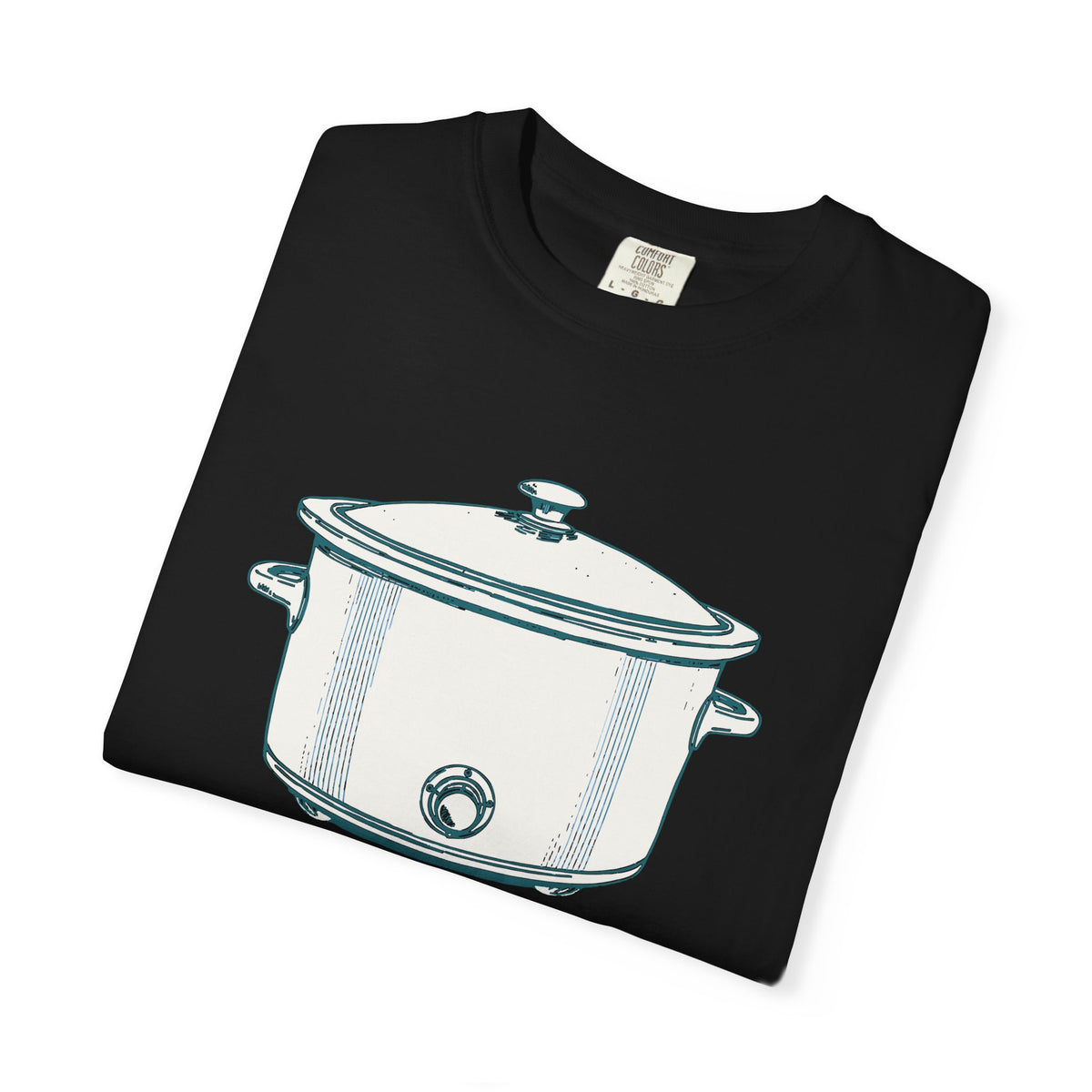 I Have Feelings I'm Processing Them Slowly tee in Black, folded — close view of the slow cooker print