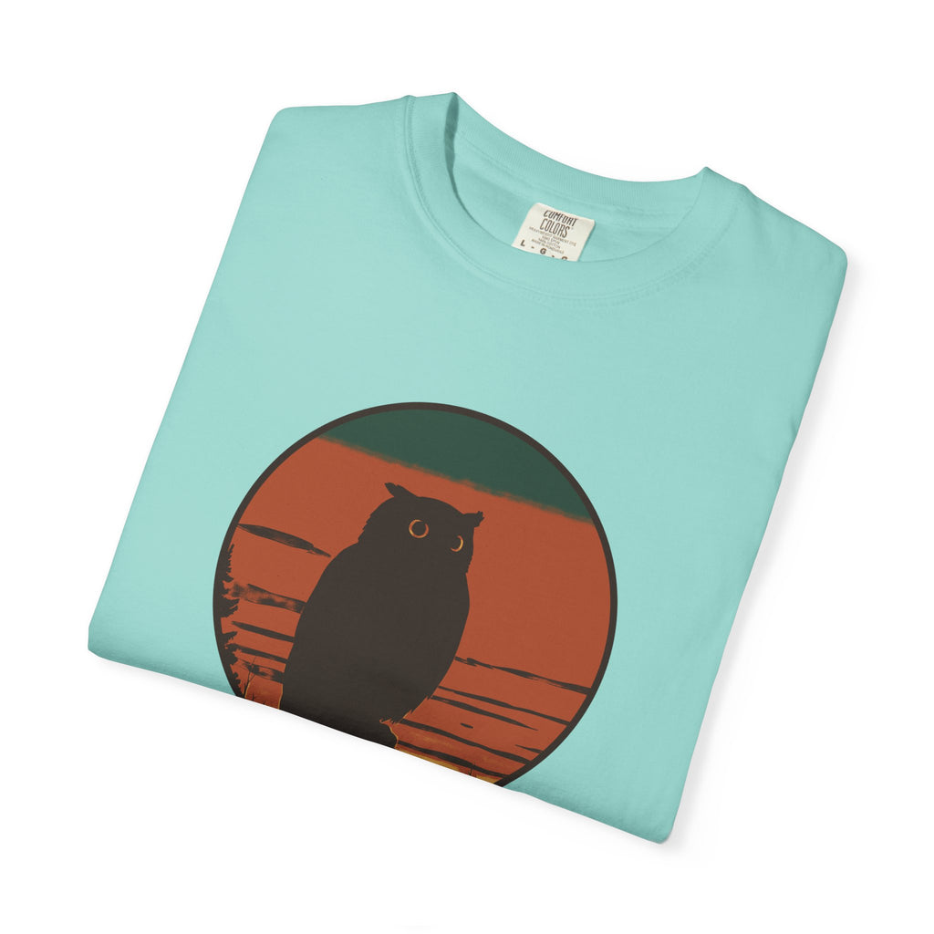 Night Owl sleepy owl tee by Slow Sunday Tees - Chalky Mint Comfort Colors unisex tee, folded view