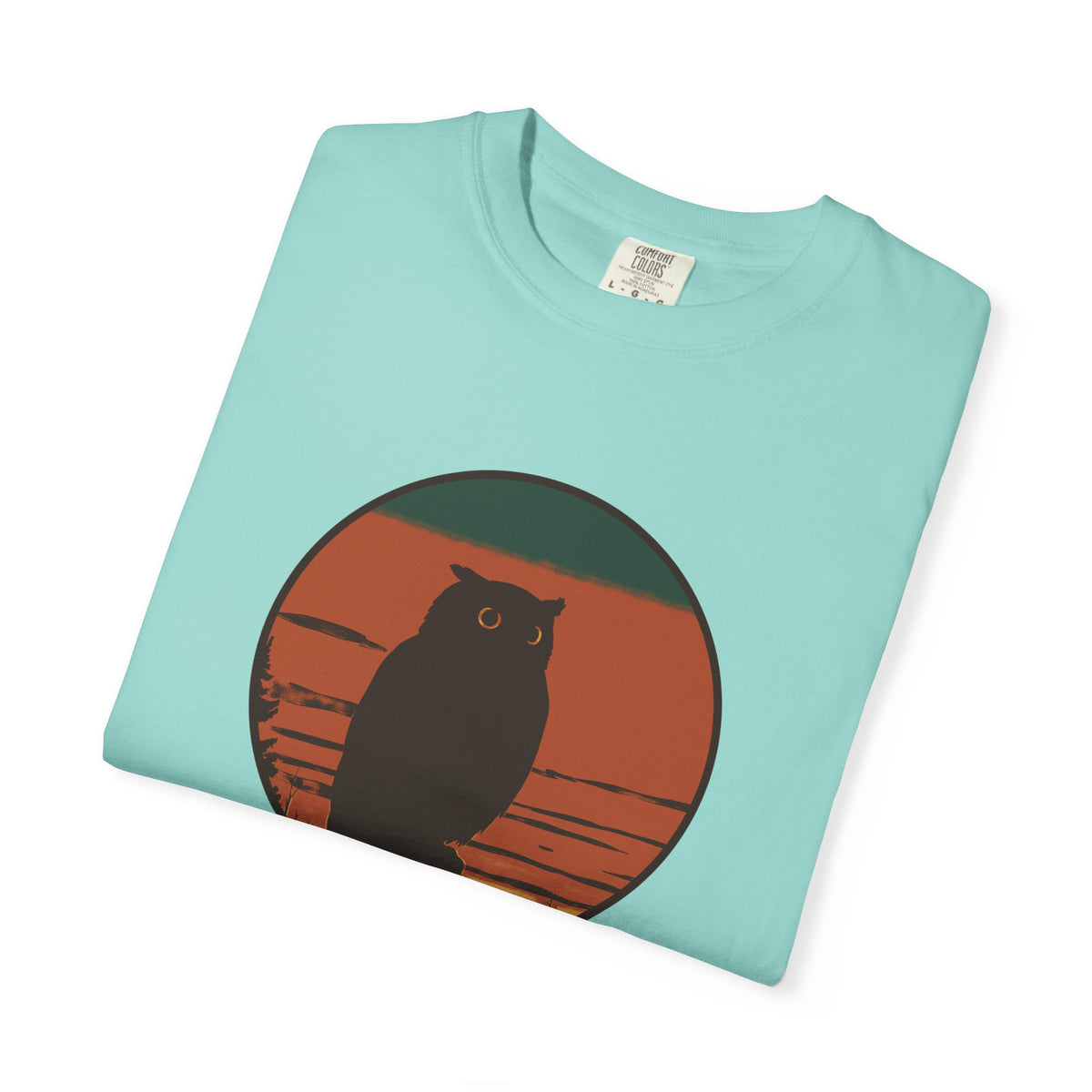 Night Owl sleepy owl tee by Slow Sunday Tees - Chalky Mint Comfort Colors unisex tee, folded view