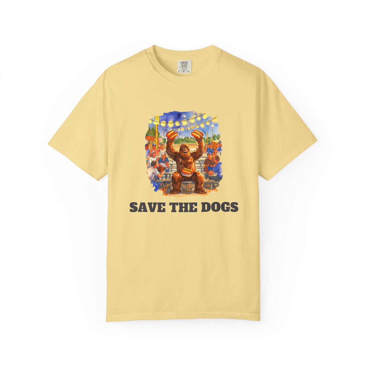Save The Dogs funny baseball hot dog tee by Slow Sunday Tees - Comfort Colors unisex tee