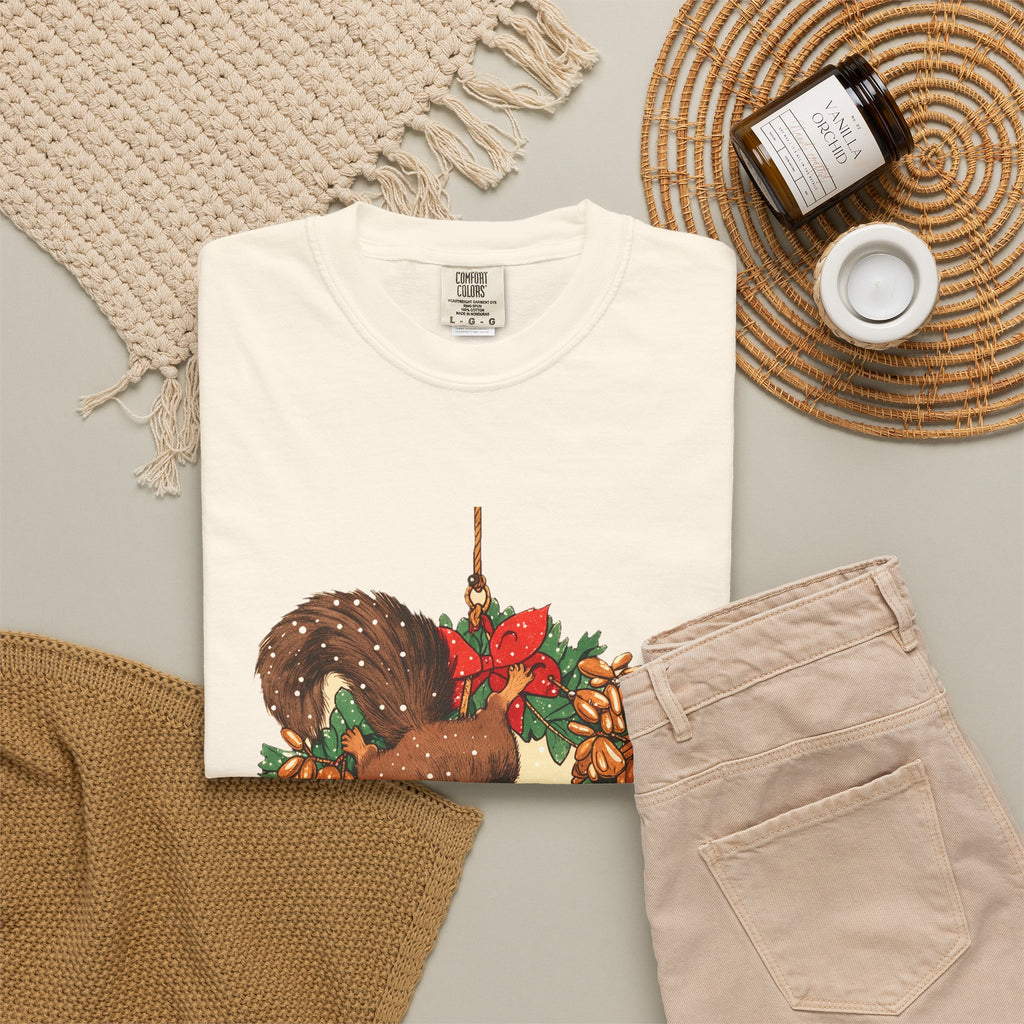 Wildlife Shirt - Squirrel Stealing Birdseed Wreath Tee