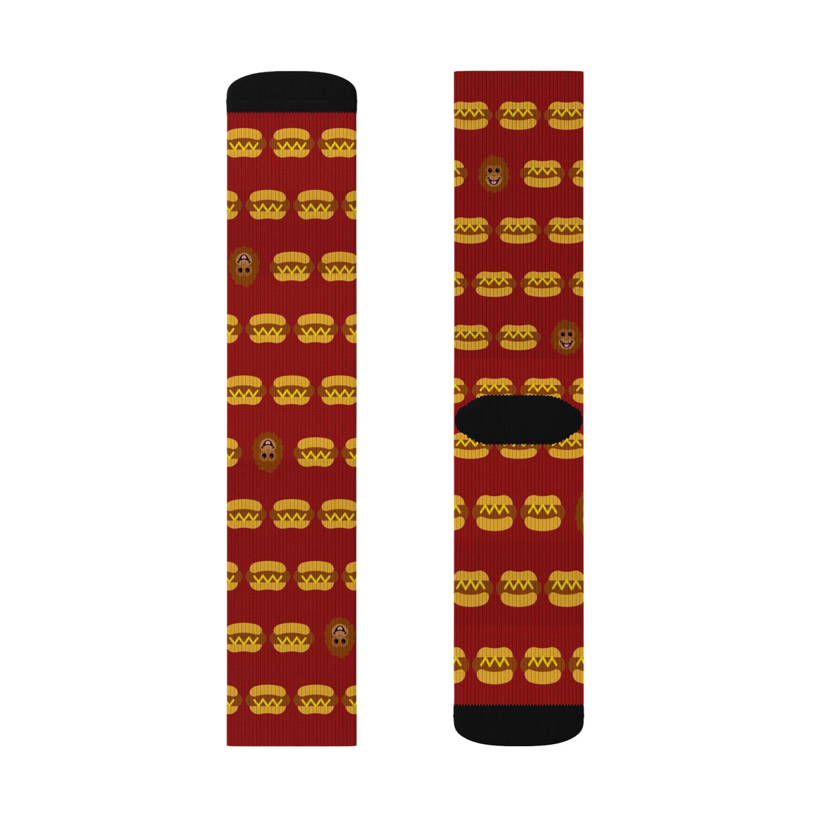Hot dog socks by Slow Sunday Tees - The Full Roster all-over print with hidden Otis heads