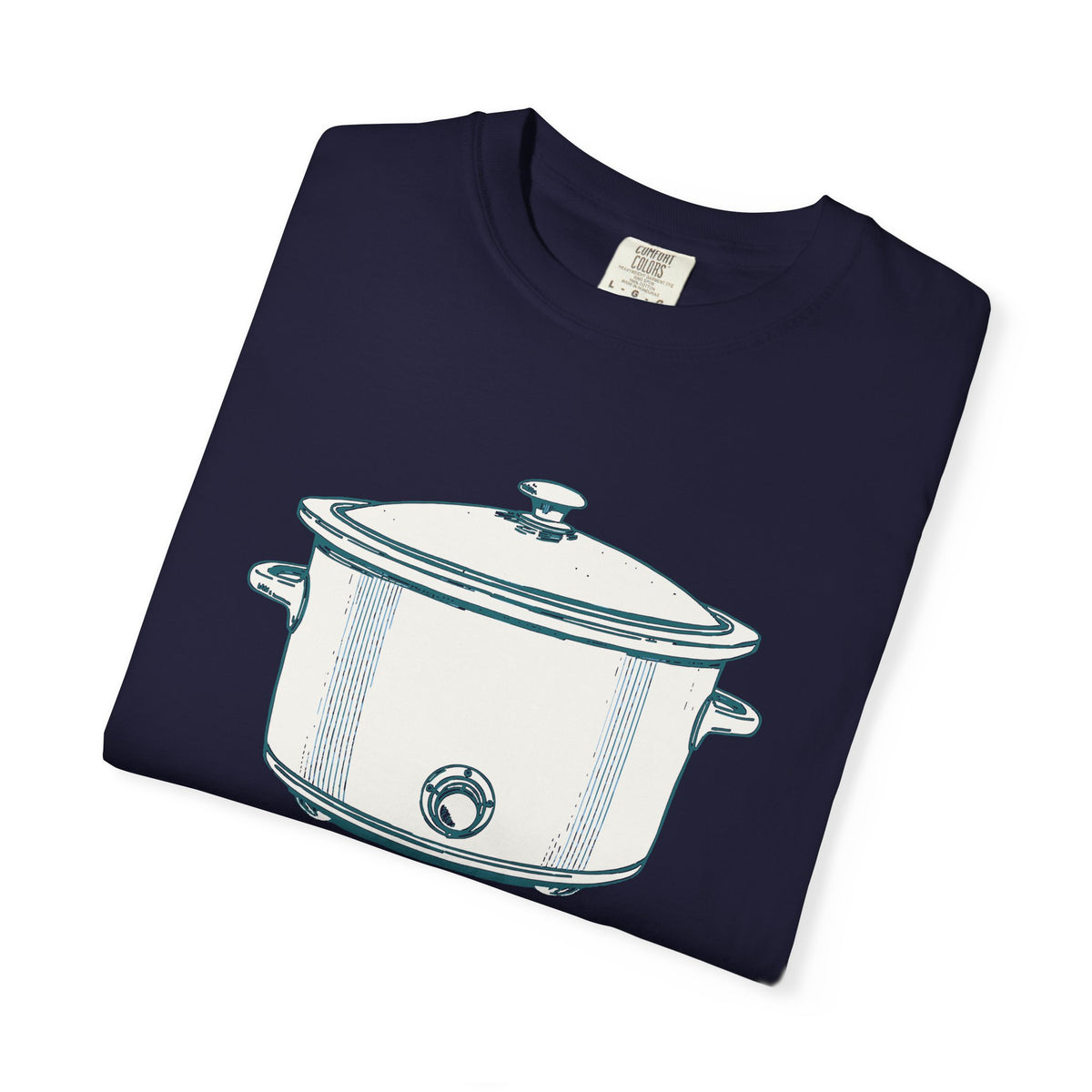 I Have Feelings I'm Processing Them Slowly tee in True Navy, folded — close view of the slow cooker print