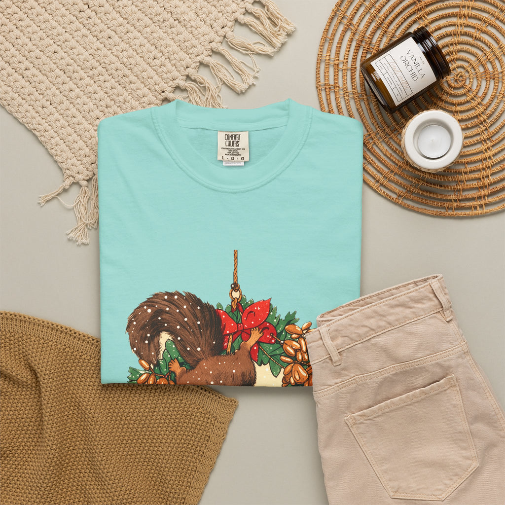 Wildlife Shirt - Squirrel Stealing Birdseed Wreath Tee