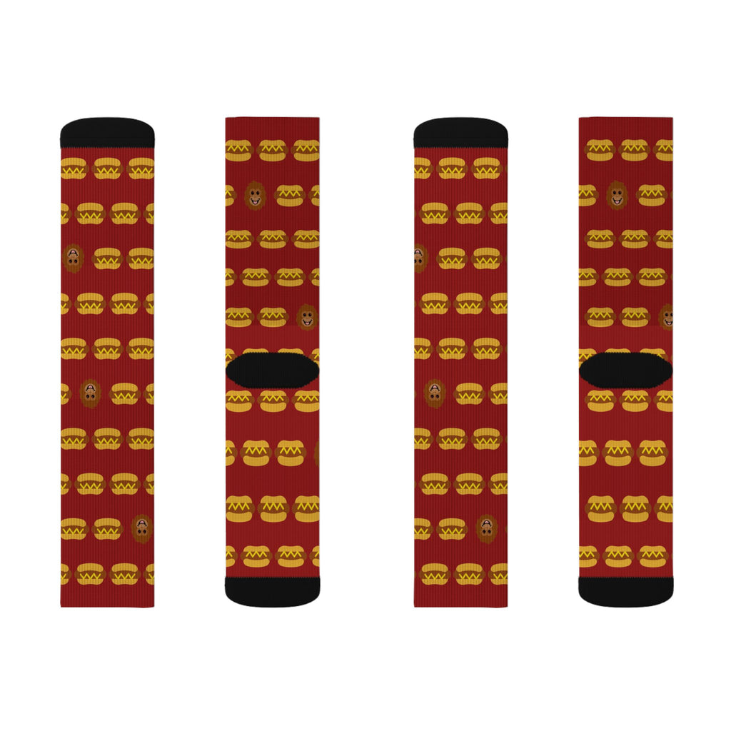 Hot dog socks by Slow Sunday Tees - The Full Roster all-over print with hidden Otis heads