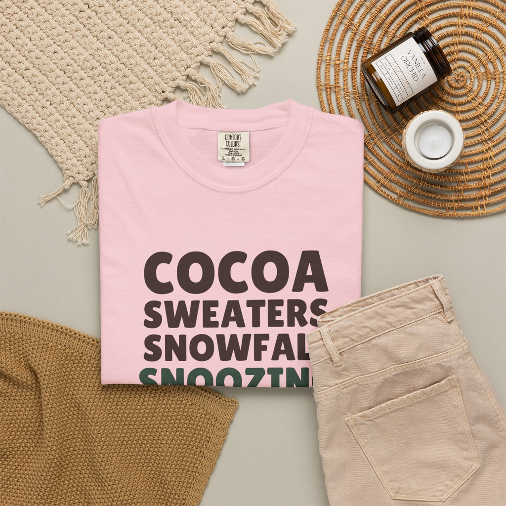Cozy Christmas Shirt - Cocoa Sweaters Snowfall Snoozing Tee