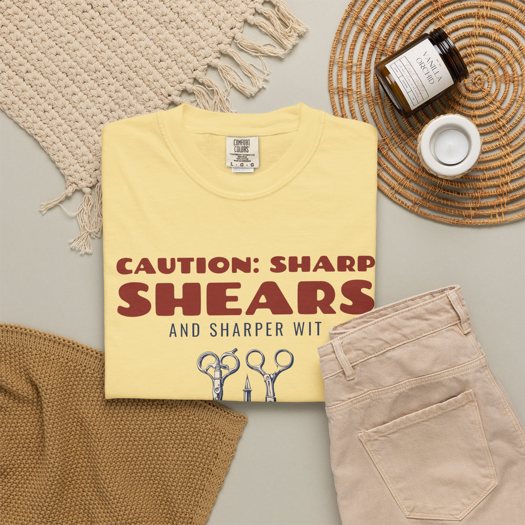 Funny Hairstylist Shirt - Caution: Sharp Shears and Sharper Wit