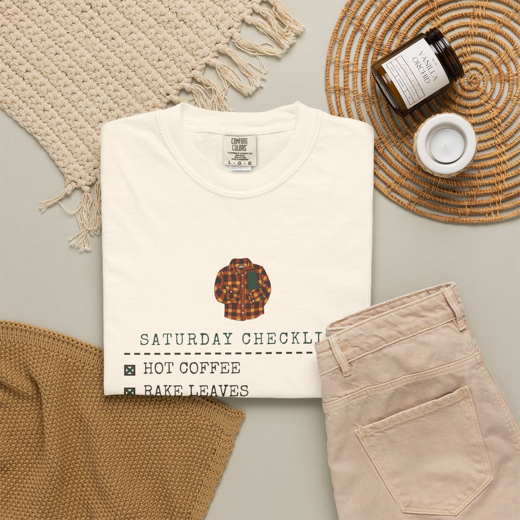 Fall Shirt - Saturday Checklist Hot Coffee Rake Leaves Tee