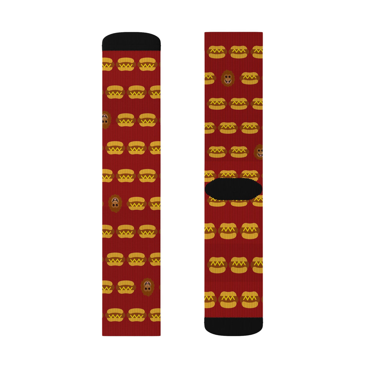 Hot dog socks by Slow Sunday Tees - The Full Roster all-over print with hidden Otis heads