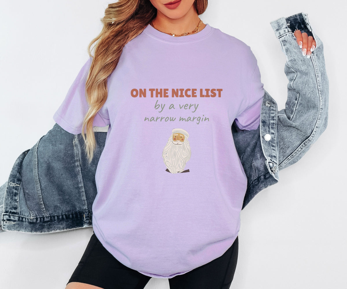 Christmas Shirt - On the Nice List by a Very Narrow Margin Tee - photo 1