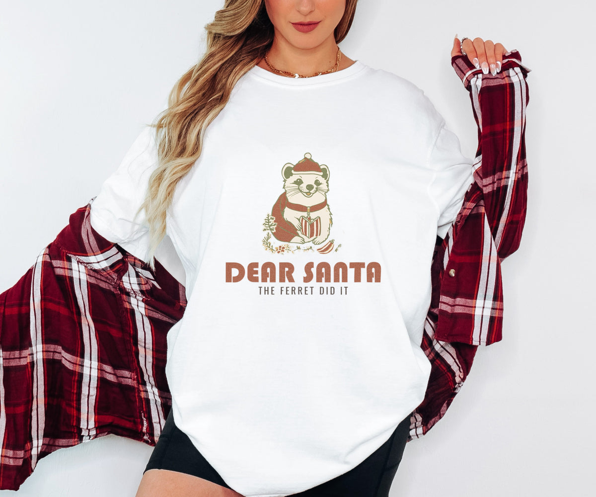 Ferret Owner Christmas Shirt - Dear Santa The Ferret Did It Tee worn