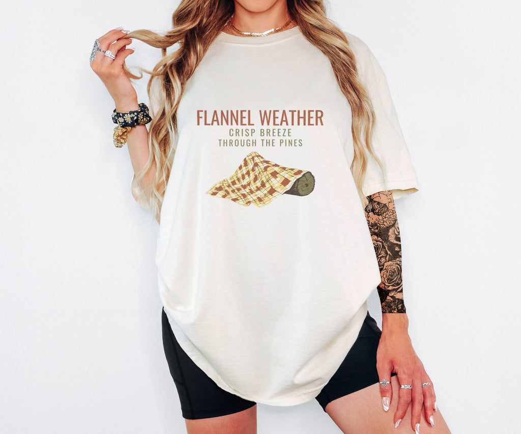 Fall Cabin Shirt - Flannel Weather Crisp Breeze Through the Pines worn in Ivory