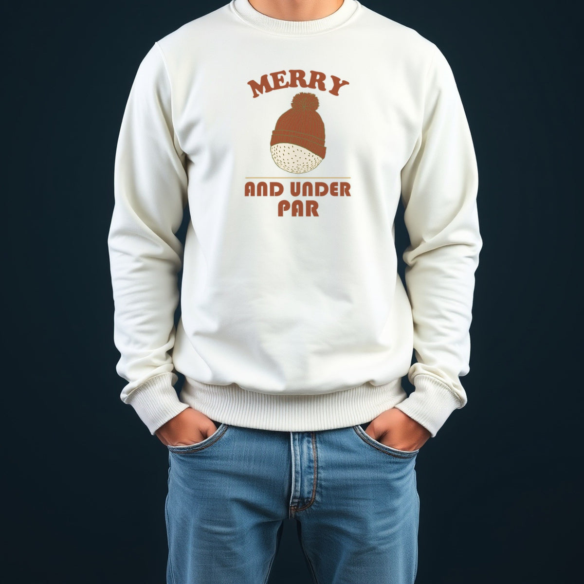 Golf Christmas Sweatshirt - Merry and Under Par Crewneck worn