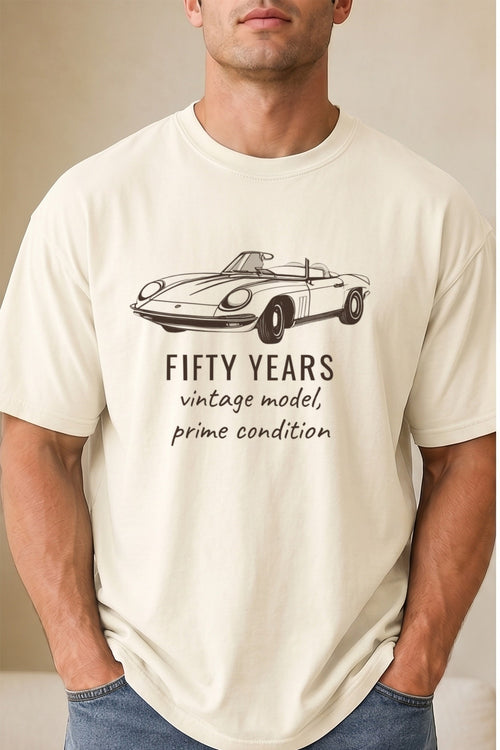 50th Birthday Gifts Shirt - Fifty Years Vintage Model Prime Condition: light Comfort Colors tee worn by a model