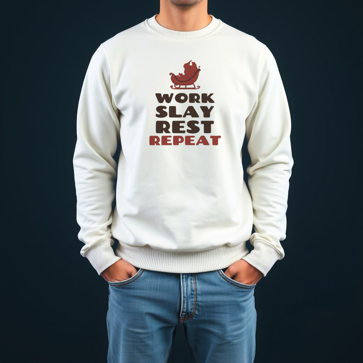Christmas Sweatshirt - Work Slay Rest Repeat Crewneck - photo 3