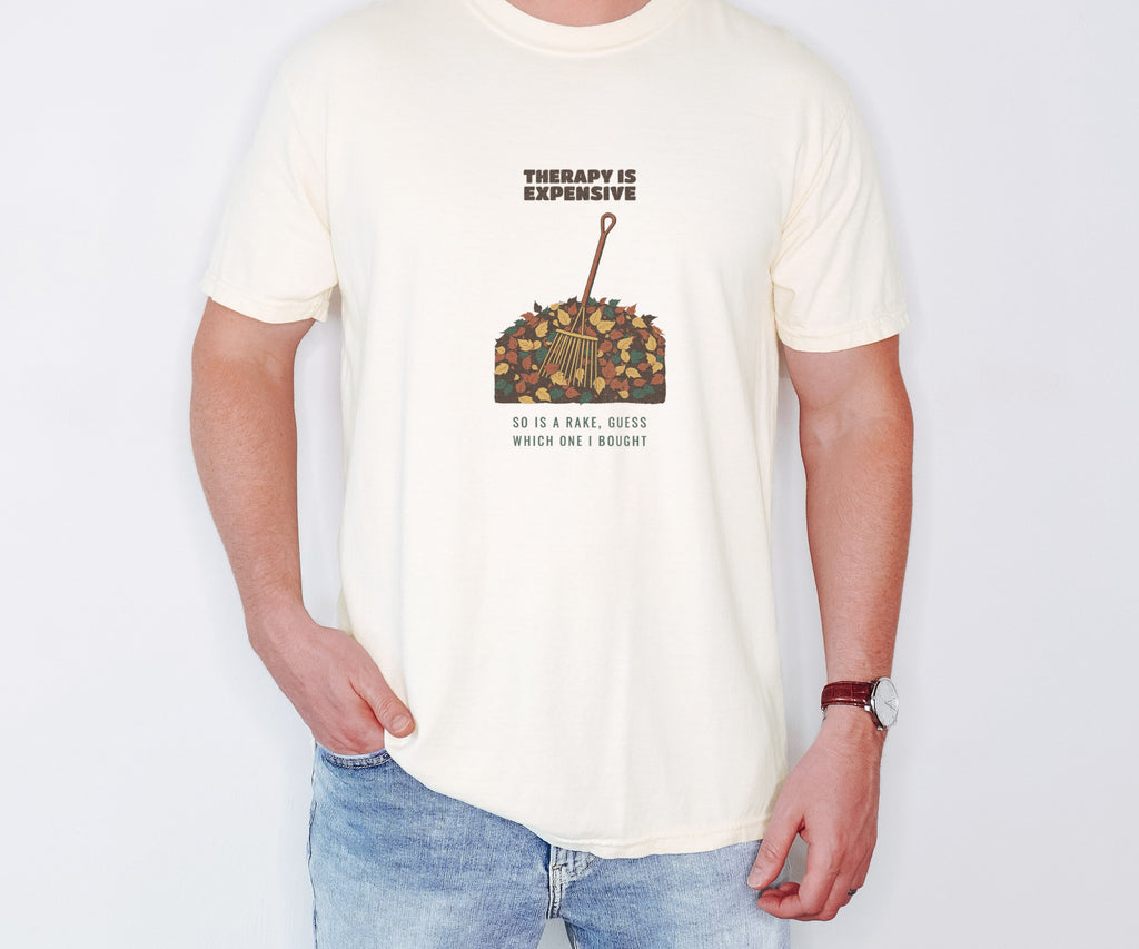 Men's Reluctant Gardener Fall Shirt - Therapy is Expensive Tee | worn