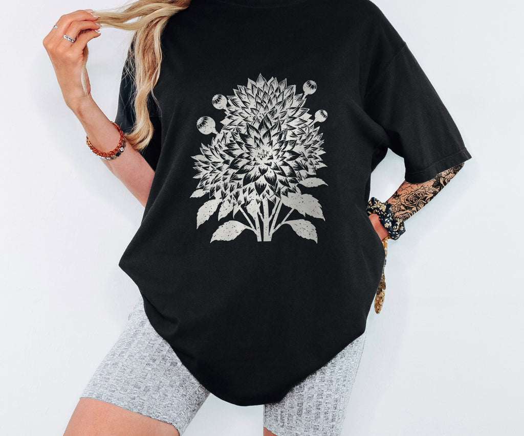 Dahlia Season Shirt Botanical Print Fan Fall Tee - photo 1