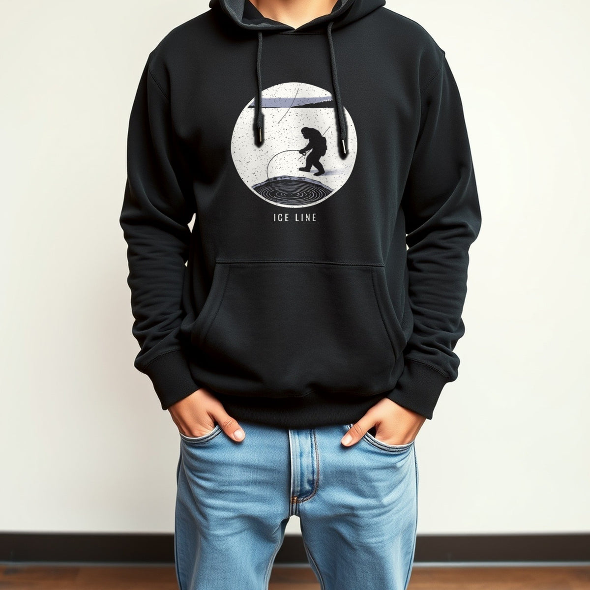 Men's Fishing Enthusiast Winter Hoodie - Ice Line Pullover worn