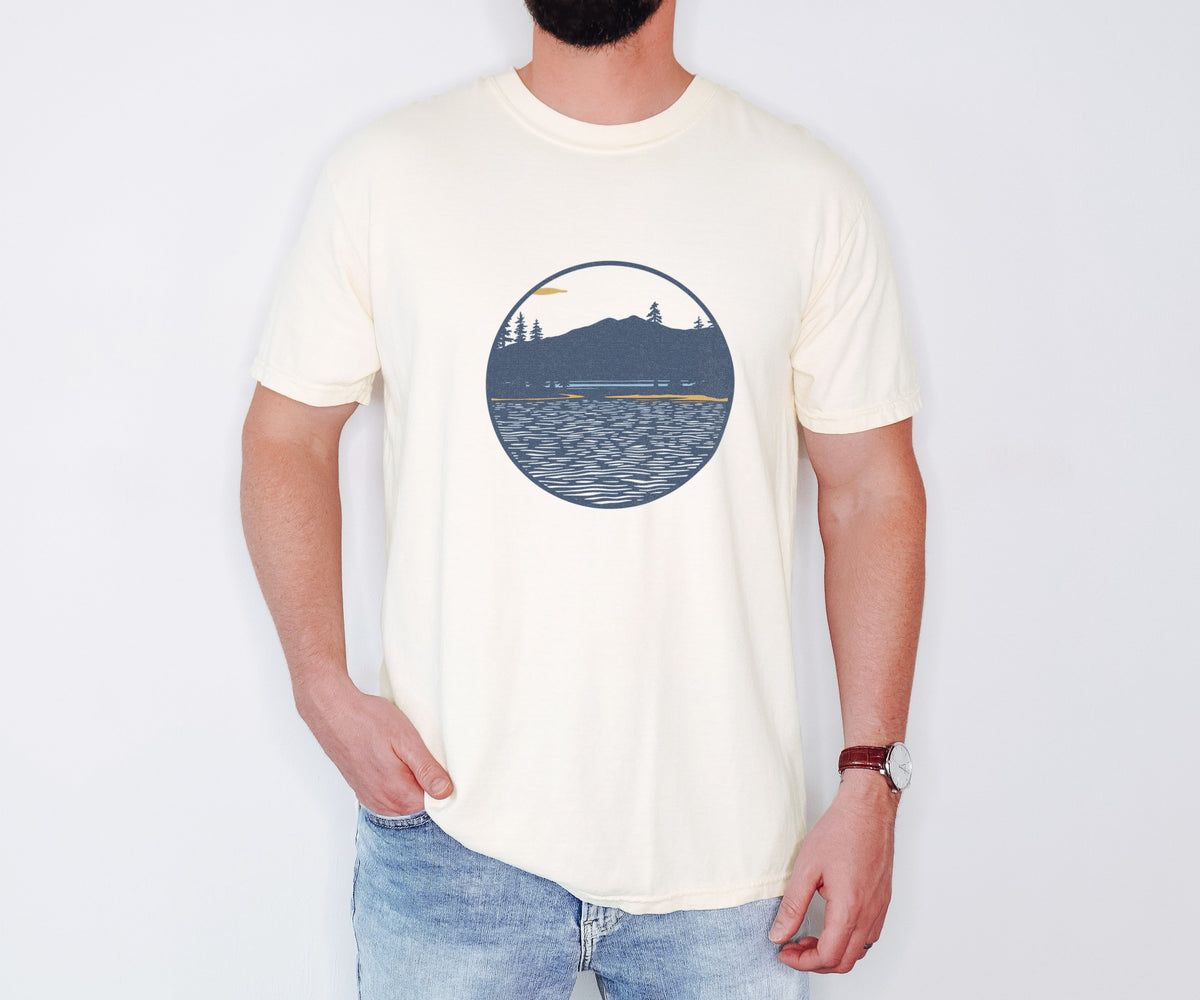 Lake Hiker Shirt - Pine Shore Landscape Tee worn
