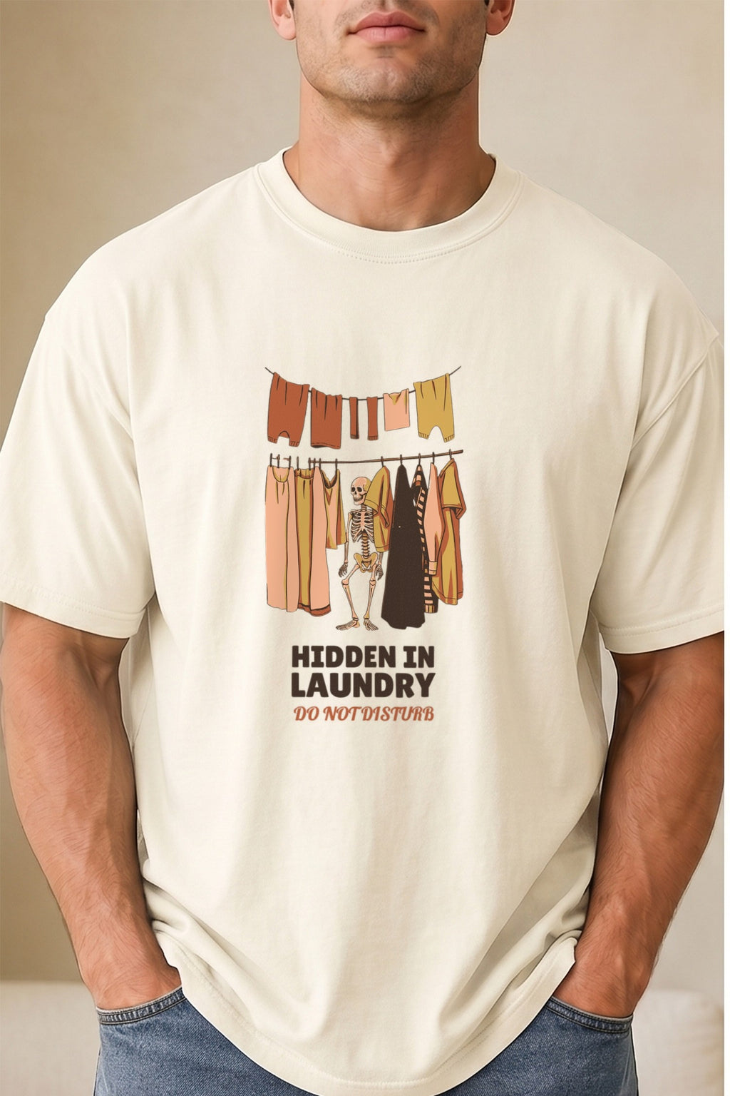 Mom Halloween Shirt - Hidden in Laundry Do Not Disturb Tee: light Comfort Colors tee worn by a model