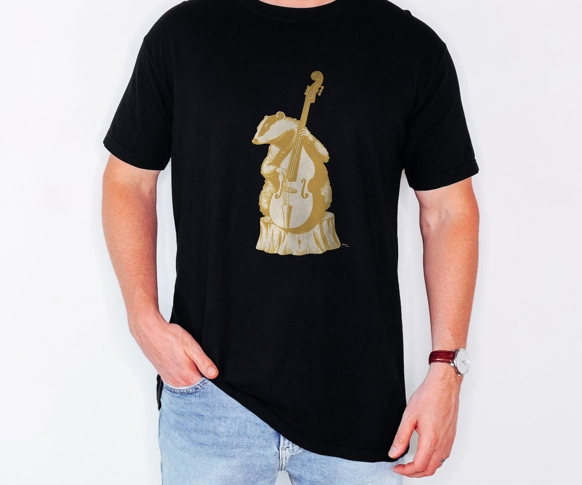 Double Bass Gift Shirt - Workbench Bass Badger Tee worn