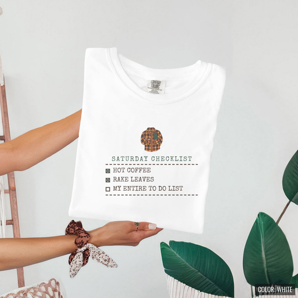 Fall Shirt - Saturday Checklist Hot Coffee Rake Leaves Tee - photo 3
