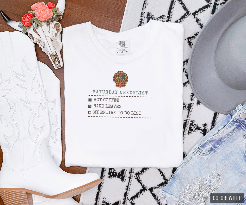 Fall Shirt - Saturday Checklist Hot Coffee Rake Leaves Tee - photo 4