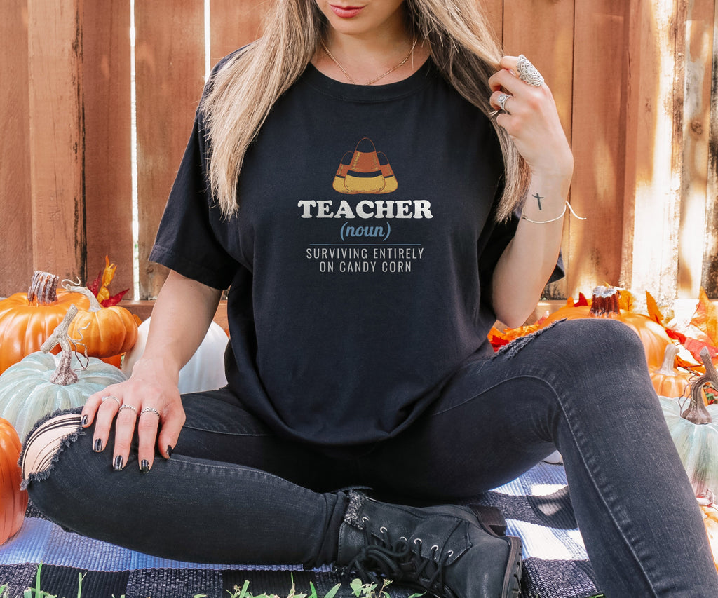 Teacher Halloween Shirt - Teacher Surviving Entirely on Candy Corn - photo 3