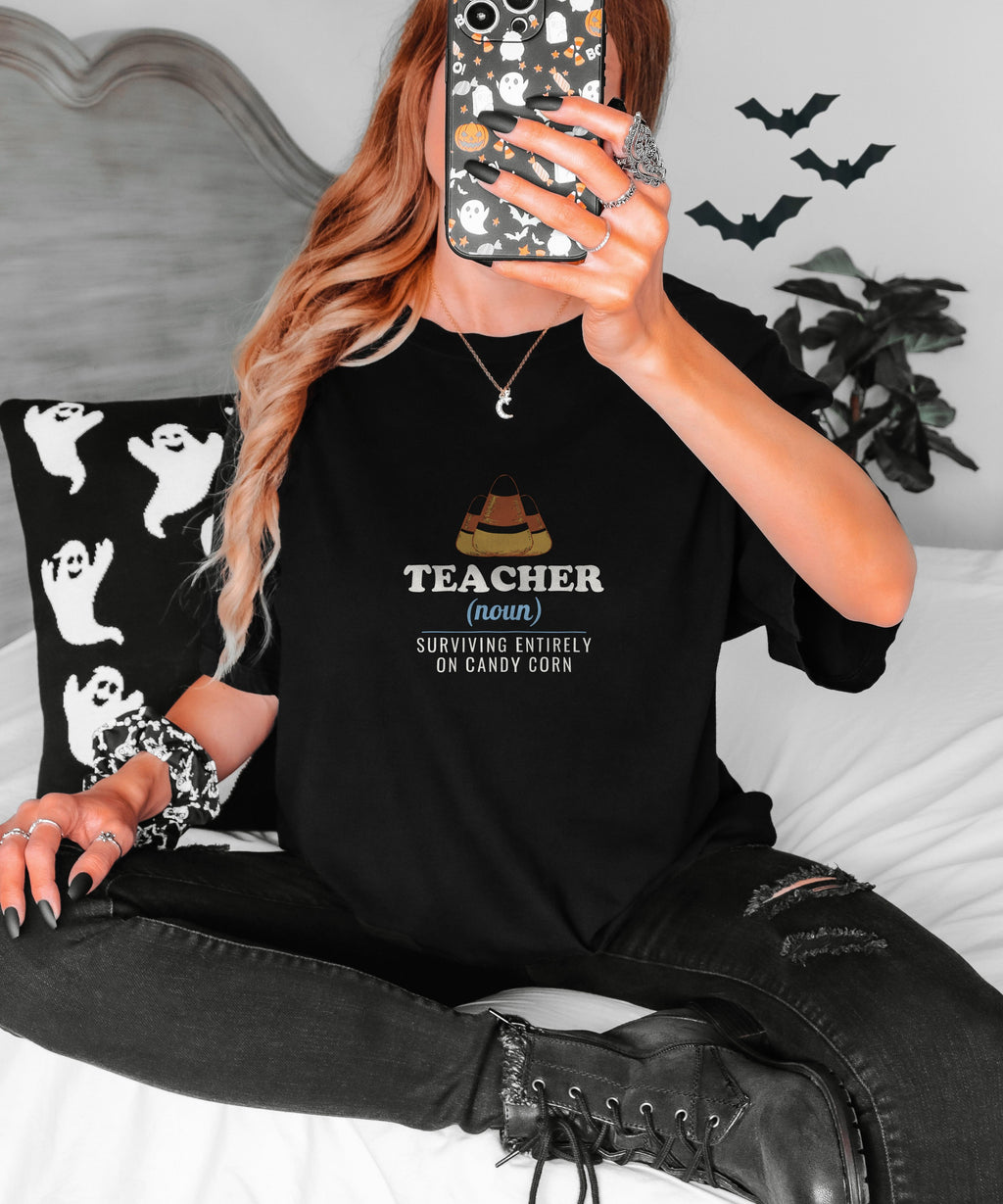 Teacher Halloween Shirt - Teacher Surviving Entirely on Candy Corn - photo 2