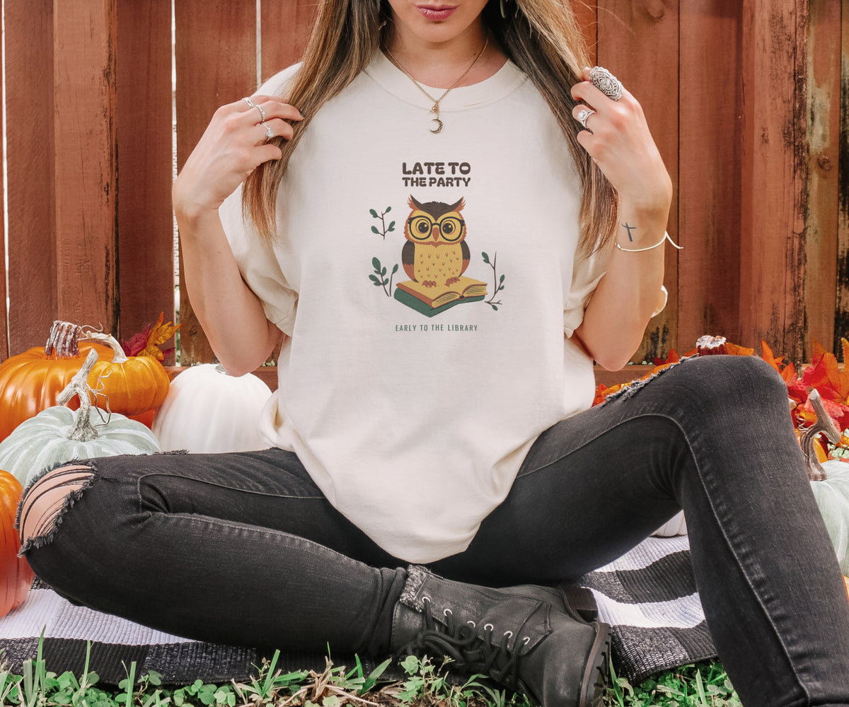 Book Lover Fall Shirt - Late to the Party Early to the Library Tee - photo 5
