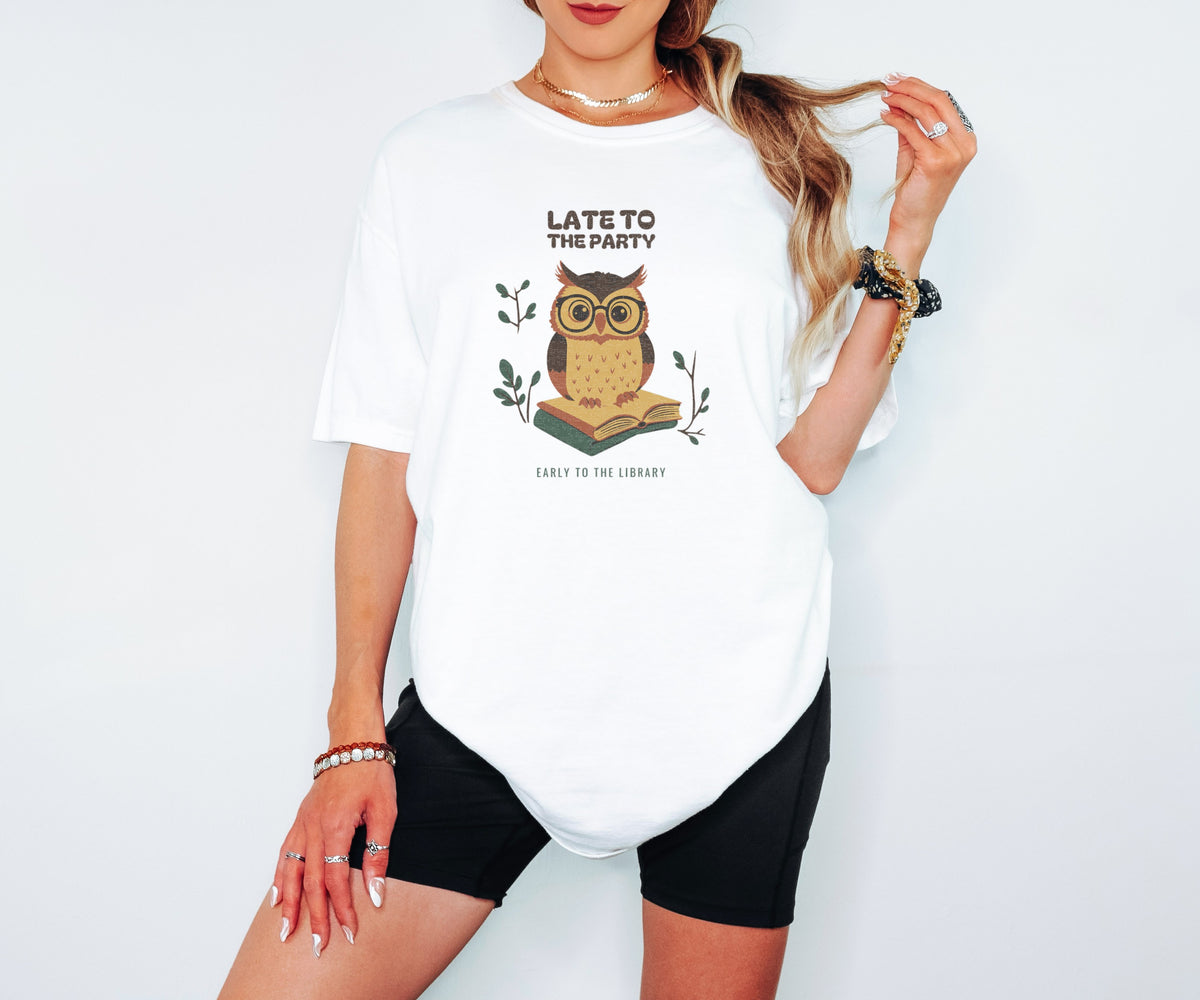 Book Lover Fall Shirt - Late to the Party Early to the Library Tee - photo 2