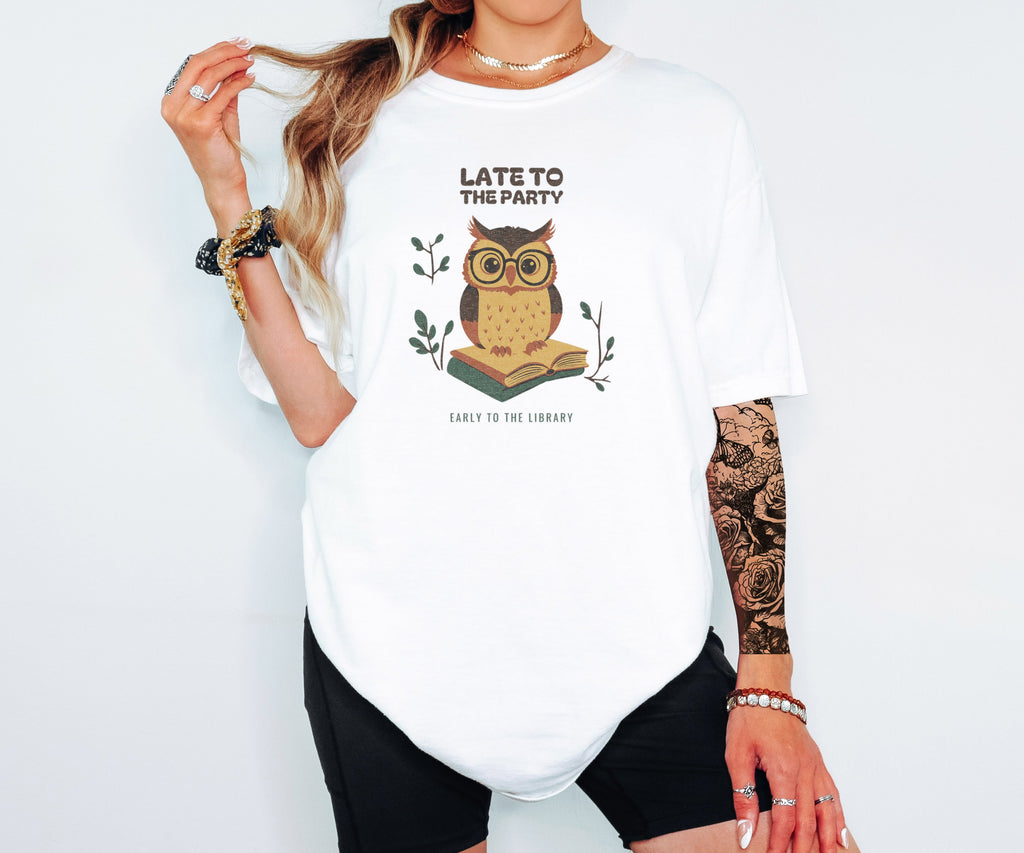 Book Lover Fall Shirt - Late to the Party Early to the Library Tee - photo 3