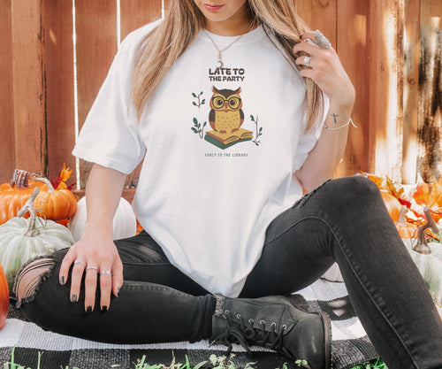 Book Lover Fall Shirt - Late to the Party Early to the Library Tee - photo 1