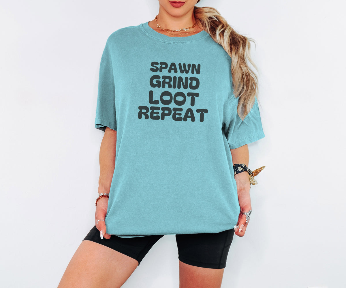 Hardcore Mmo Level Grinder Shirt - Spawn Grind Loot Repeat Tee - photo 4