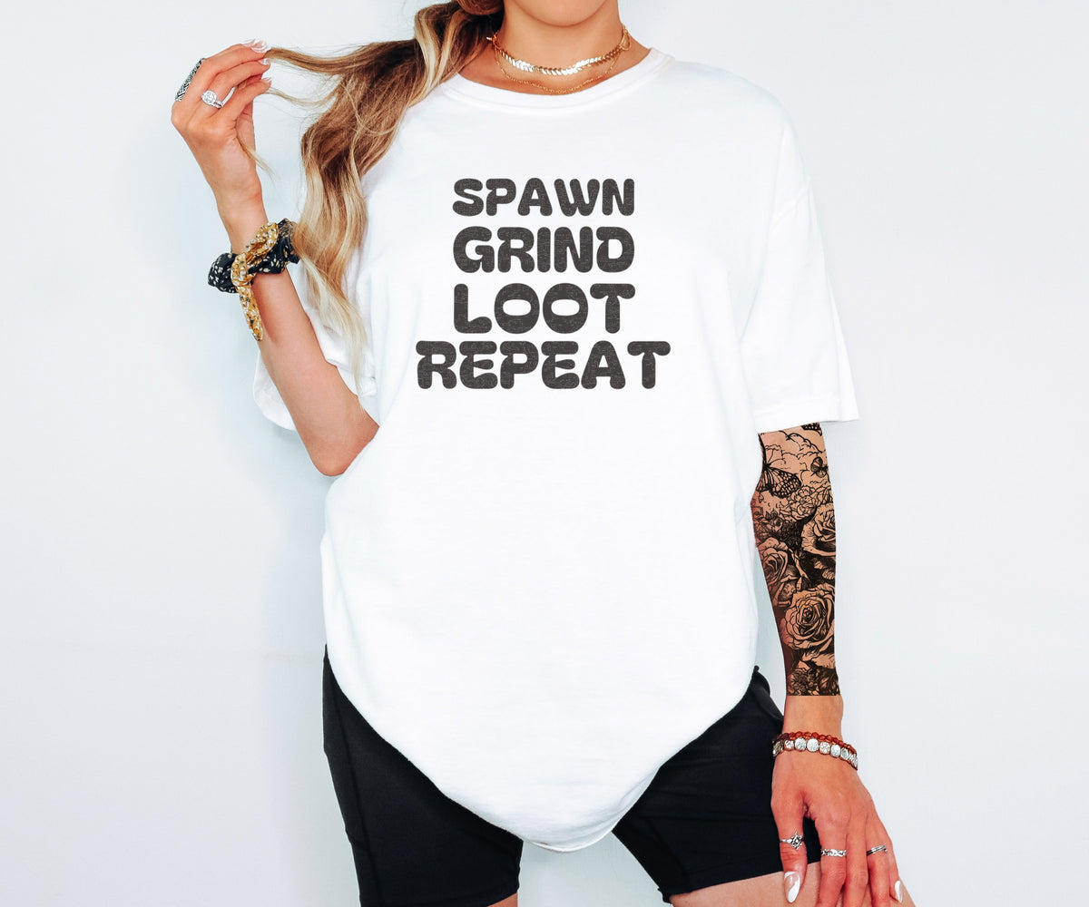 Hardcore Mmo Level Grinder Shirt - Spawn Grind Loot Repeat Tee - photo 1