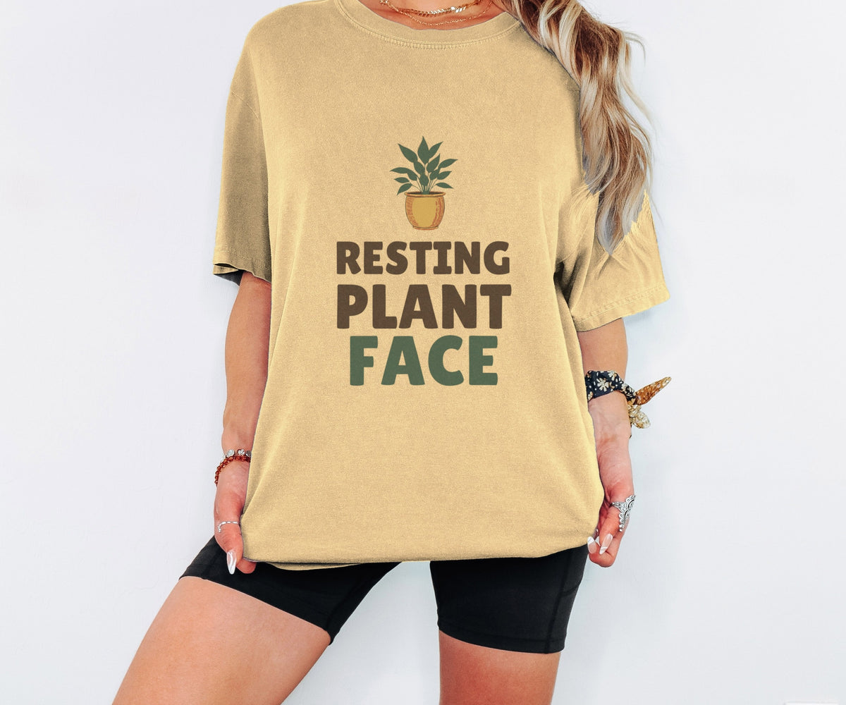 Resting Plant Face Halloween Shirt - Gothic Plant Lover Tee worn in Butter