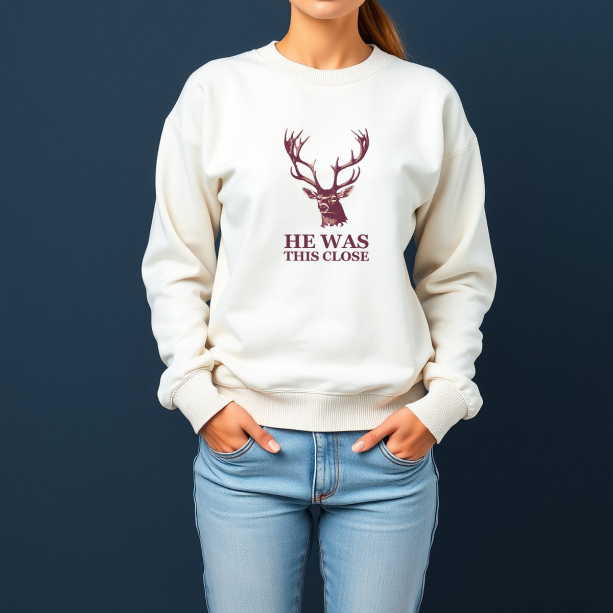 Deer Hunter Sweatshirt - He Was This Close Funny Hunting Crewneck - photo 1