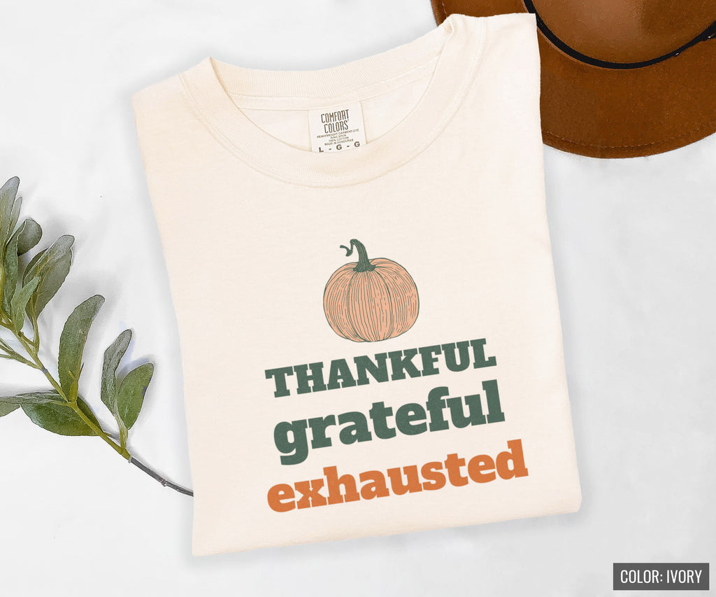 Thanksgiving Shirt - Thankful Grateful Exhausted Tee - photo 8