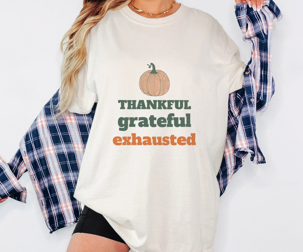 Thanksgiving Shirt - Thankful Grateful Exhausted Tee - photo 4