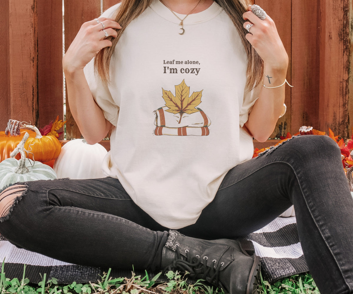 Fall Lover Shirt - Leaf Me Alone I'm Cozy Tee - photo 2