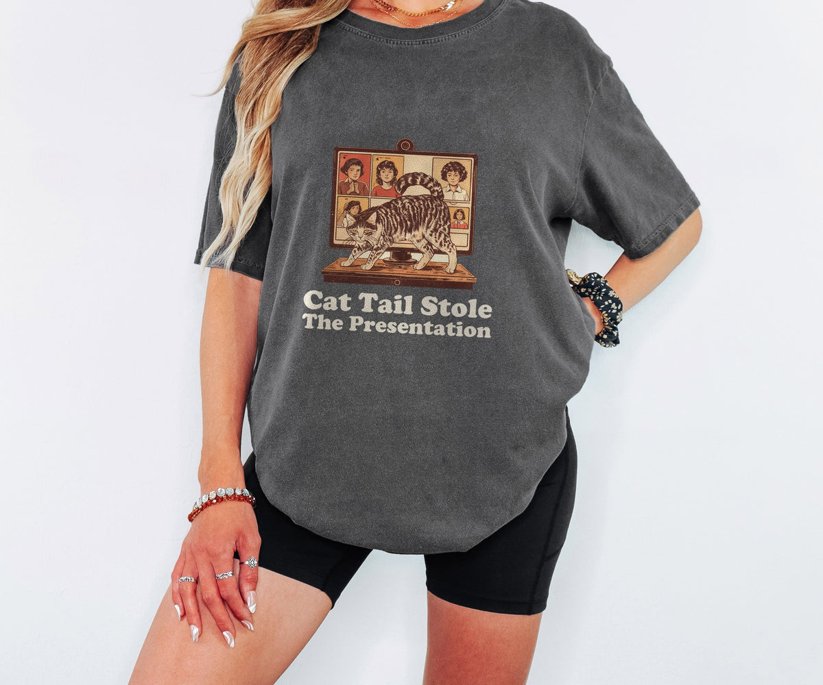 Remote Worker Gift Shirt - Cat Tail Stole the Presentation Tee - photo 3