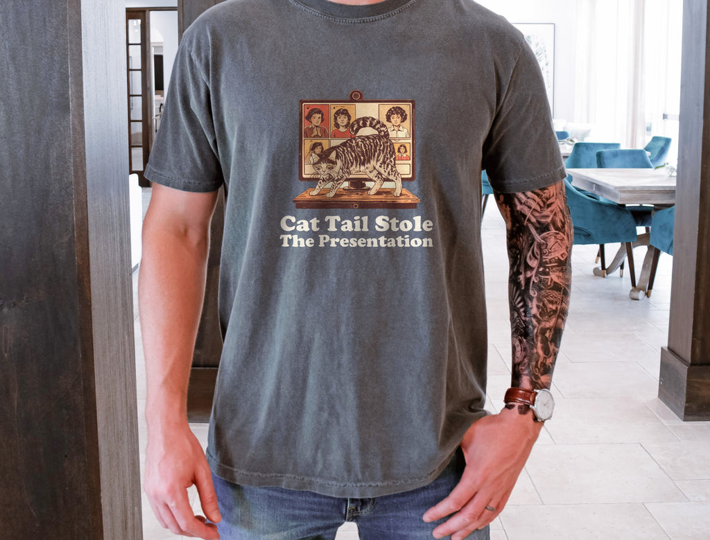 Remote Worker Gift Shirt - Cat Tail Stole the Presentation Tee - photo 2